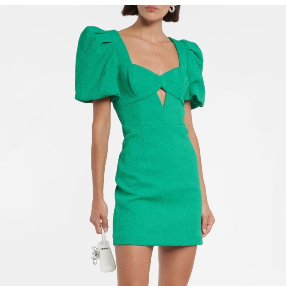 Rebecca Vallance Green Puff-Sleeve Mini Dress